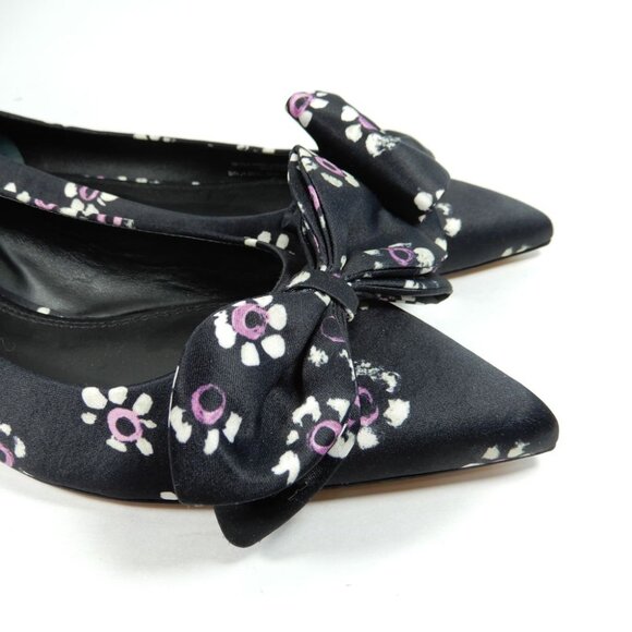 TORY BURCH Rosalind Bow Ballet Flats Size 8.5 Run Small Satin Black Floral NEW - Picture 13 of 16